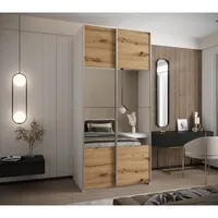 Skriňa s posuvnými dverami so zrkadlom Lux 4 110 Svetlohnedé drevo Biela Sivá