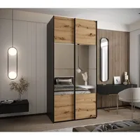 Skriňa s posuvnými dverami so zrkadlom Lux 4 110 Svetlohnedé drevo Čierna