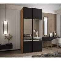 Skriňa s posuvnými dverami so zrkadlom Lux 4 110 Svetlohnedé drevo Čierna