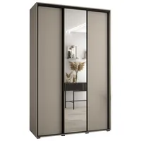 Šatní skriňa s posuvnými dverami so zrkadlom Dakota 3 160 cm 45 cm hĺbky Sivá Čierna