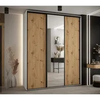 Skriňa s posuvnými dverami so zrkadlom vysoká Davos 3 190 hĺbka 45 cm Svetlohnedé drevo Biela Čierna