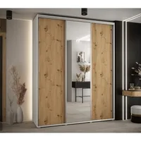Skriňa s posuvnými dverami so zrkadlom vysoká Davos 3 190 hĺbka 45 cm Svetlohnedé drevo Biela Sivá