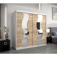 Skriňa s posuvnými dverami so zrkadlom Sewilla 200 Svetlohnedé drevo Biela