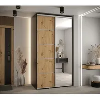 Skriňa s posuvnými dverami so zrkadlom Cannes 5 140 cm 60 cm hĺbky Svetlohnedé drevo Čierna