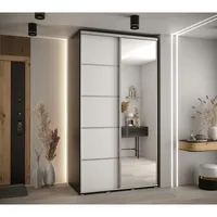 Skriňa s posuvnými dverami so zrkadlom Cannes 5 140 cm 60 cm hĺbky Biela Čierna