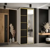 Skriňa s posuvnými dverami so zrkadlom Davos 5 110 cm 60 cm hĺbky Biela Čierna