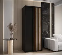 Skriňa s posuvnými dverami Sapporo 1 100 cm 60 cm Svetlohnedé drevo Čierna