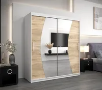 Skriňa s posuvnými dverami Wave 180 cm Svetlohnedé drevo Biela