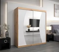 Skriňa s posuvnými dverami Wave 180 cm Svetlohnedé drevo Biela