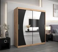 Skriňa s posuvnými dverami Wave 180 cm Svetlohnedé drevo Čierna