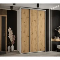 Skriňa s posuvnými dverami Davos 1 150 cm 60 cm hĺbky Svetlohnedé drevo Biela Sivá