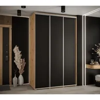 Skriňa s posuvnými dverami Davos 1 150 cm 60 cm hĺbky Svetlohnedé drevo Čierna