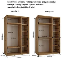 Skriňa s posuvnými dverami so zrkadlom vysoká Davos 3 150 hĺbka 60 cm Biela