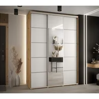 Skriňa s posuvnými dverami so zrkadlom Cannes 5 180 45 cm hĺbky Svetlohnedé drevo Biela