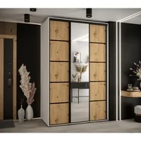Skriňa s posuvnými dverami so zrkadlom Cannes 5 160 cm 60 cm hĺbky Svetlohnedé drevo Biela Čierna