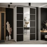 Skriňa s posuvnými dverami so zrkadlom Cannes 5 160 cm 60 cm hĺbky Biela Čierna