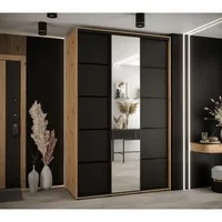 Skriňa s posuvnými dverami so zrkadlom Cannes 5 160 cm 60 cm hĺbky Svetlohnedé drevo Čierna