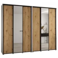 Skriňa s posuvnými dverami so zrkadlom vysoká Davos 3 300 hĺbka 45 cm Svetlohnedé drevo Biela Čierna