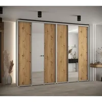 Skriňa s posuvnými dverami so zrkadlom vysoká Davos 3 300 hĺbka 45 cm Svetlohnedé drevo Biela Sivá