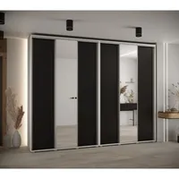 Skriňa s posuvnými dverami so zrkadlom vysoká Davos 3 300 hĺbka 45 cm Biela Čierna