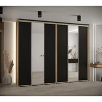 Skriňa s posuvnými dverami so zrkadlom vysoká Davos 3 300 hĺbka 45 cm Svetlohnedé drevo Čierna