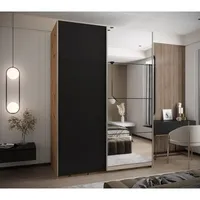 Skriňa s posuvnými dverami so zrkadlom Lux 3 200 Svetlohnedé drevo Čierna