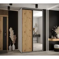 Posuvná skriňa so zrkadlom vysoká Davos 3 130 hĺbka 60 cm Svetlohnedé drevo Biela Čierna