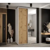 Posuvná skriňa so zrkadlom vysoká Davos 3 130 hĺbka 60 cm Svetlohnedé drevo Biela Sivá