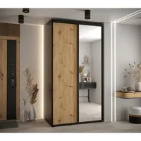 Posuvná skriňa so zrkadlom vysoká Davos 3 130 hĺbka 60 cm Svetlohnedé drevo Čierna