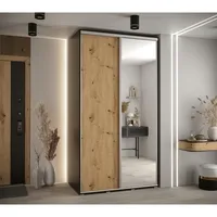 Posuvná skriňa so zrkadlom vysoká Davos 3 130 hĺbka 60 cm Svetlohnedé drevo Čierna