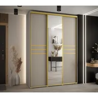 Skriňa s posuvnými dverami so zrkadlom Dakota 11 180 cm 60 cm hĺbky Sivá Žltá