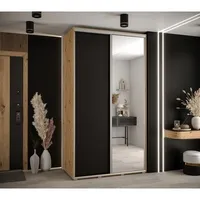Posuvná skriňa so zrkadlom vysoká Davos 3 130 hĺbka 60 cm Svetlohnedé drevo Čierna
