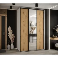 Skriňa s posuvnými dverami so zrkadlom vysoká Davos 3 160 hĺbka 60 cm Svetlohnedé drevo Biela Čierna