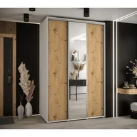 Skriňa s posuvnými dverami so zrkadlom vysoká Davos 3 160 hĺbka 60 cm Svetlohnedé drevo Biela Sivá
