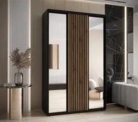 Skriňa s posuvnými dverami so zrkadlom Sapporo 2 170 cm 60 cm Svetlohnedé drevo Čierna