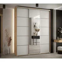 Skriňa s posuvnými dverami so zrkadlom Cannes 5 190 cm 45 cm hĺbky Svetlohnedé drevo Biela