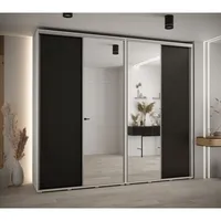 Skriňa s posuvnými dverami so zrkadlom vysoká Davos 3 270 hĺbka 45 cm Biela Čierna