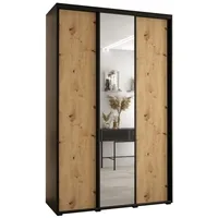Skriňa s posuvnými dverami so zrkadlom vysoká Davos 3 160 hĺbka 45 cm Svetlohnedé drevo Čierna