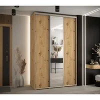 Skriňa s posuvnými dverami so zrkadlom vysoká Davos 3 160 hĺbka 45 cm Svetlohnedé drevo Sivá