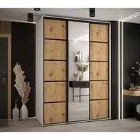 Skriňa s posuvnými dverami so zrkadlom Davos 5 180 cm 60 cm hĺbky Svetlohnedé drevo Biela Čierna