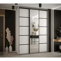 Skriňa s posuvnými dverami so zrkadlom Davos 5 180 cm 60 cm hĺbky Biela Čierna