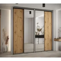 Skriňa s posuvnými dverami so zrkadlom vysoká Davos 3 240 hĺbka 60 cm Svetlohnedé drevo Biela Čierna