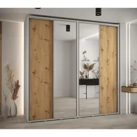 Skriňa s posuvnými dverami so zrkadlom vysoká Davos 3 240 hĺbka 60 cm Svetlohnedé drevo Biela Sivá