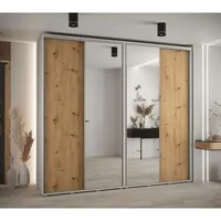 Skriňa s posuvnými dverami so zrkadlom vysoká Davos 3 260 hĺbka 60 cm Svetlohnedé drevo Biela Sivá