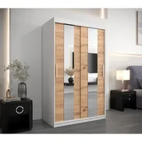 Skriňa s posuvnými dverami so zrkadlom Pole 120 Svetlohnedé drevo Biela