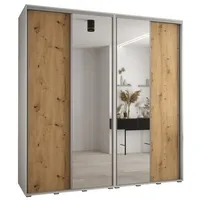 Skriňa s posuvnými dverami so zrkadlom vysoká Davos 3 230 hĺbka 60 cm Svetlohnedé drevo Biela Sivá