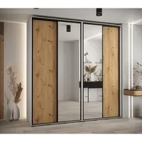 Skriňa s posuvnými dverami so zrkadlom vysoká Davos 3 230 hĺbka 60 cm Svetlohnedé drevo Biela Čierna
