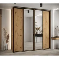 Skriňa s posuvnými dverami so zrkadlom vysoká Davos 3 230 hĺbka 60 cm Svetlohnedé drevo