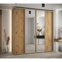 Skriňa s posuvnými dverami so zrkadlom vysoká Davos 3 230 hĺbka 60 cm Svetlohnedé drevo Sivá