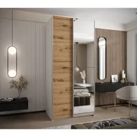 Skriňa s posuvnými dverami so zrkadlom Lux 3 120 Svetlohnedé drevo Biela Sivá